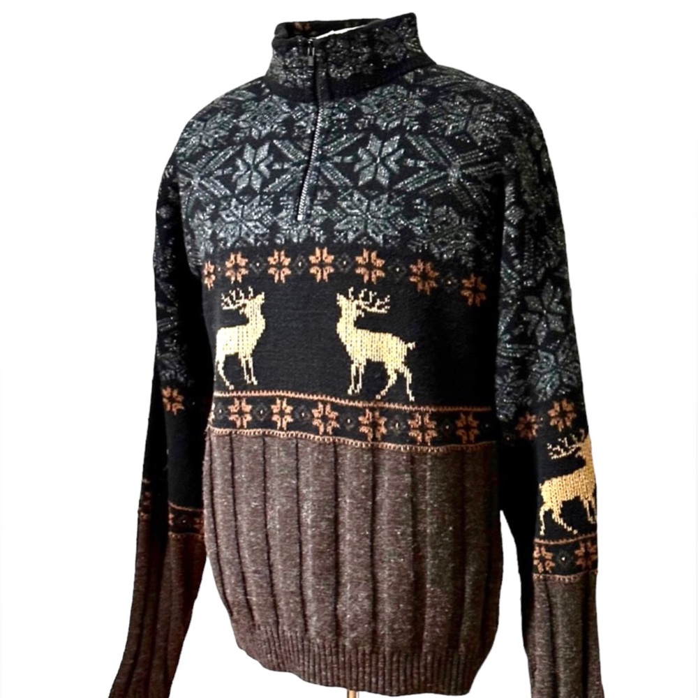 Vintage Outdoors Nordic Reindeer Knit Pullover Sweater Men's XXL